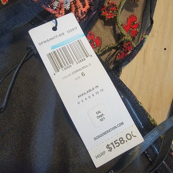 Bcbgeneration Black Multi Floral Embroidered One‎ Shoulder A-Line Dress 6 NWT - Picture 5 of 15